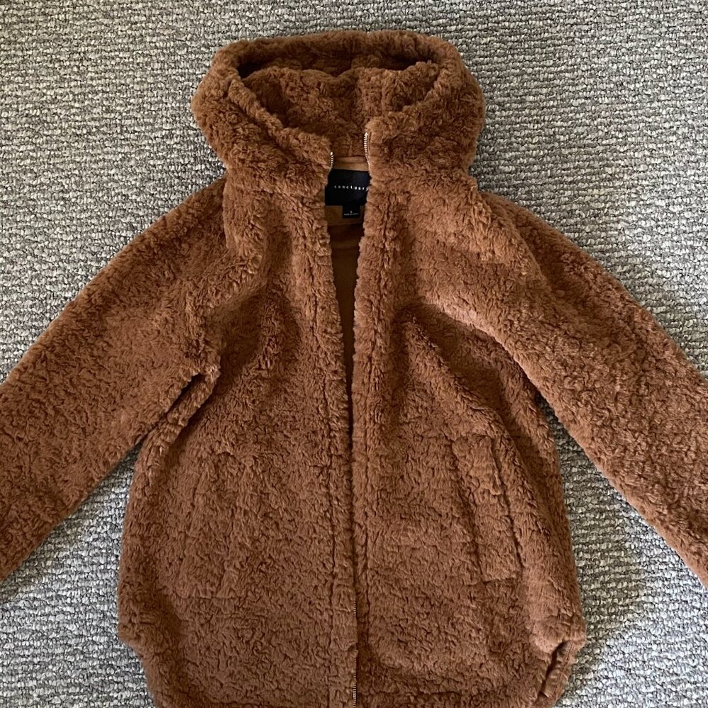 Small Sanctuary Brown Faux Fur Coat w/ Hood